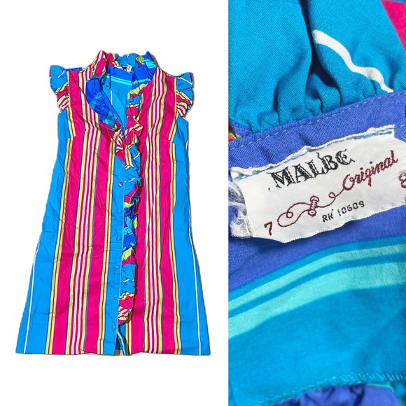 Vintage 60s Striped Ruffle Collar Mod Mini Dress Sz Small - Picture 2 of 6